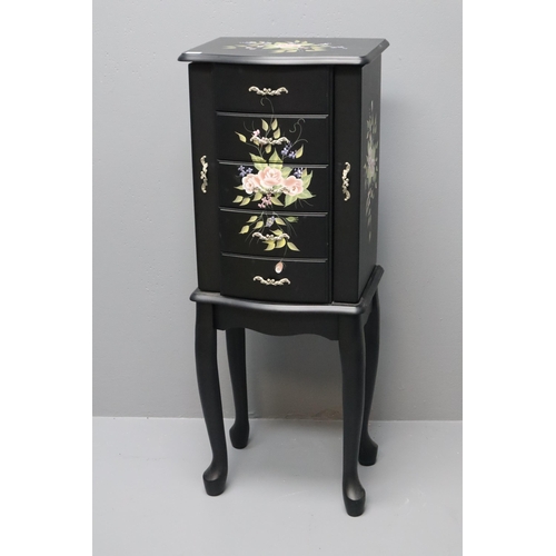 649 - Black Lacquer Jewellery Armoire Cabinet Box Approx 34