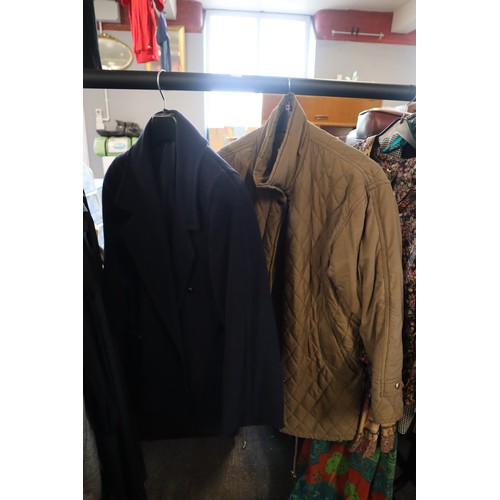 650 - Rail of Mixed Quality Clothing to include Two Mens Suit, Ladies jackets, Ladies, Dresses and more (r... 