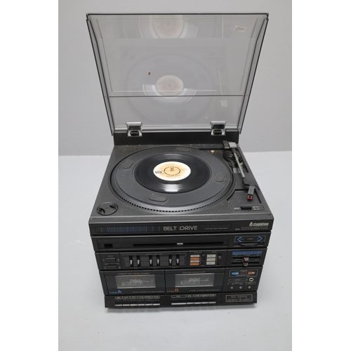 651 - Steepletone Dual Cassette Record Player Complete with Speakers (Powers on When Tested)