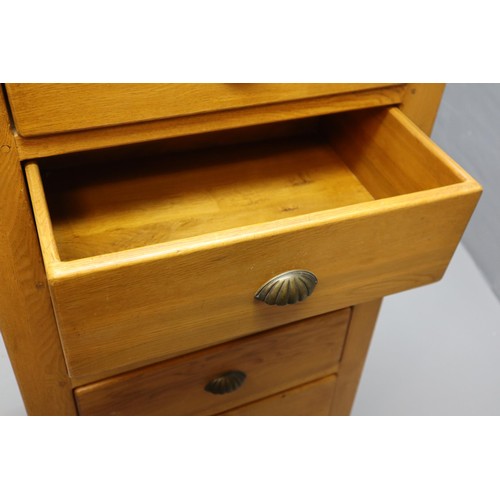 652 - 5 drawer oak chest (heavy) with clam shell metal handles (48