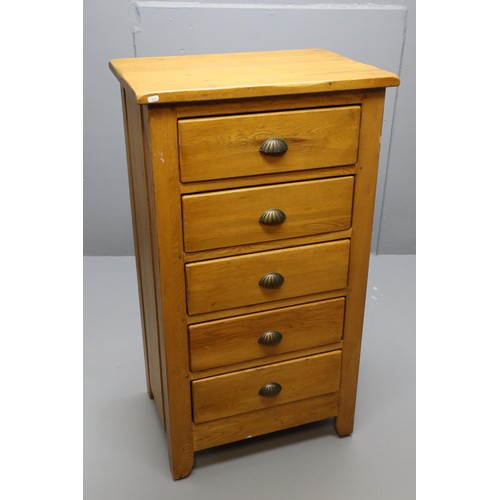 652 - 5 drawer oak chest (heavy) with clam shell metal handles (48