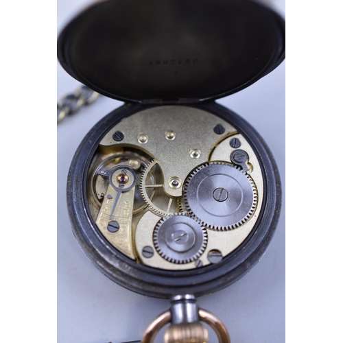 49 - Omega Pocket Watch in Gun Metal with a 7 Jewel Movement as Issued to Railway Workers etc Comes with ... 