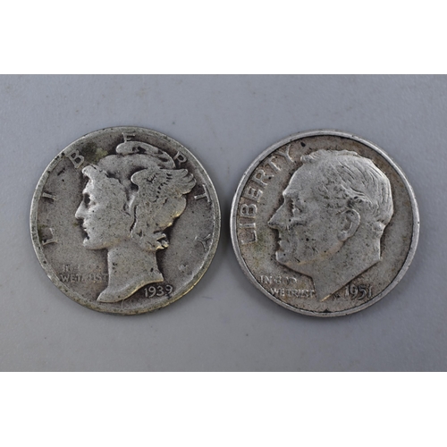 174 - USA Silver 1939 Mercury Dime and a 1951 Dime