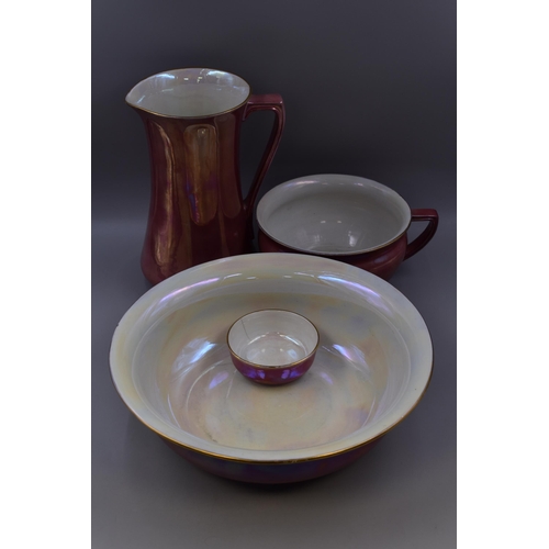 372 - A Carlton Ware Lustre Wash Set, Includes Wash Bowl and Jug, Chamber Pot, And Soap Dish. AF