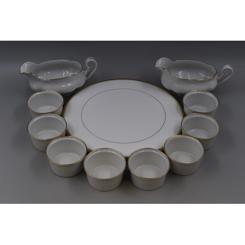 432 - Royal Worcester White and Gold Ramakin Set , with a matching Cake Plate and two Bohemia Porcelain Gr... 