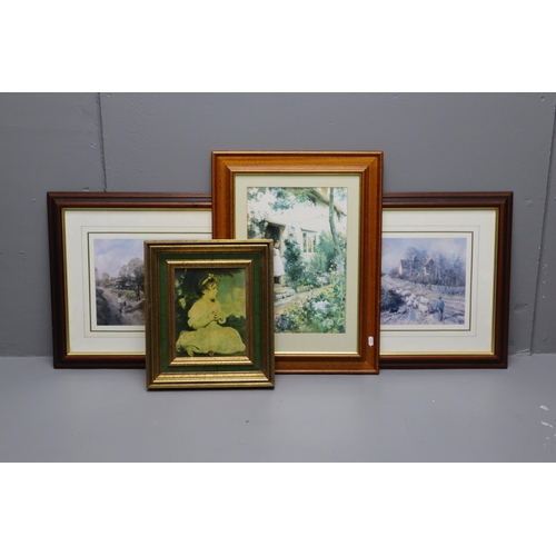 455 - Selection of 4 Framed Prints including A Pretty Cottage Garden, and a Print of Joshua Reynolds Age o... 