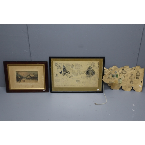 460 - Three Vintage Pieces of Art to include Two Studies of Tudor Armour Ware By a Artist from Mottram and... 