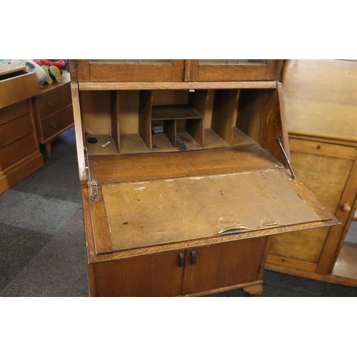 685 - A Handcraft Large Bureau Bookcase with Drop Down Leaf Internal Sectional Storage, Side Cupboard and ... 