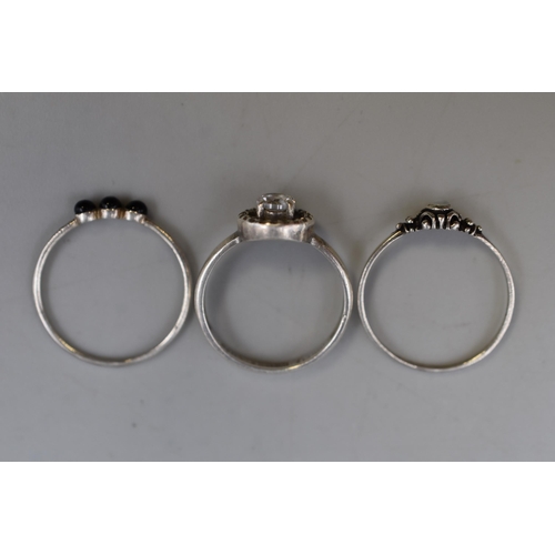 13 - Three 925. Silver Rings To Include Clear Stoned, Moonstone, And Other. With Presentation Box