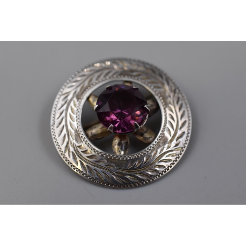 23 - A Hallmarked Ward Brothers Edinburgh Silver Purple Stoned Brooch