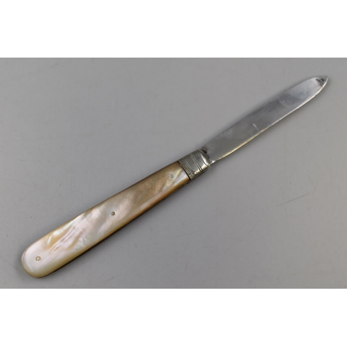 27 - An Antique Mother of Pearl Handled Fruit Knife, Hallmarked James Adams Sheffield Silver. Circa 1899