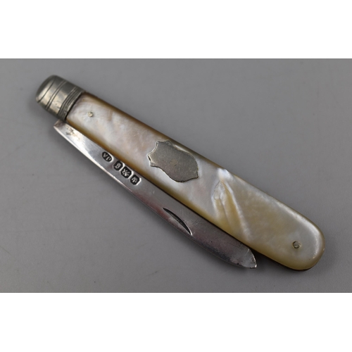 27 - An Antique Mother of Pearl Handled Fruit Knife, Hallmarked James Adams Sheffield Silver. Circa 1899