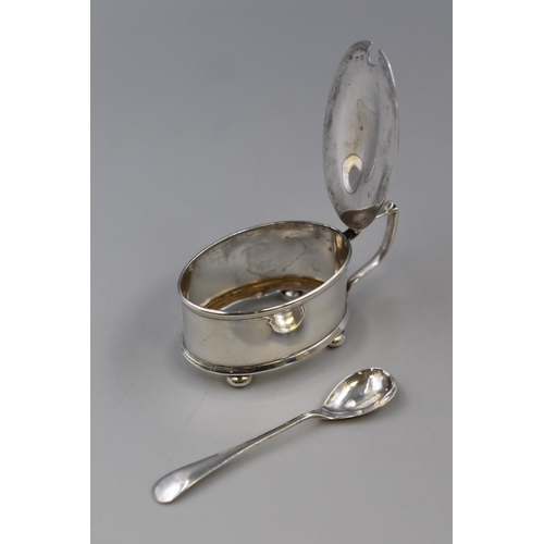 32 - Hallmarked Silver Condiment Pot with Silver Spoon (No Liner)