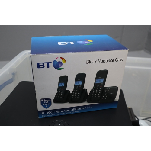 952 - selection of three Sky HD boxes and eleven sky remotes and a set of three BT Digital cordless phones... 