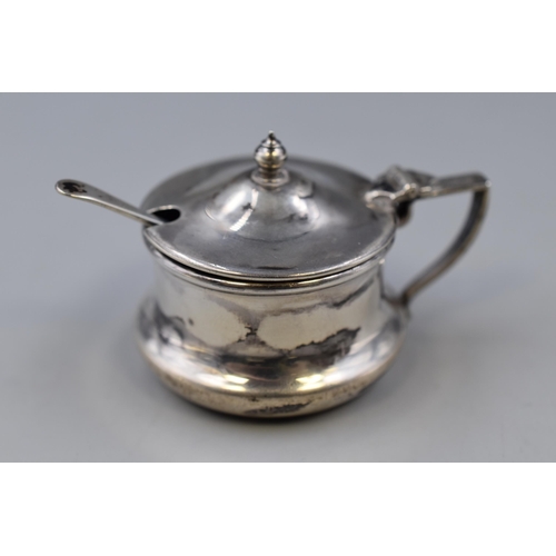 35 - Hallmarked Sheffield Silver Mustard Pot with Colbalt Blue Glass Liner and Spoon