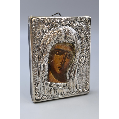 44 - Silver (Unmarked) Painting Depicting A Religious Deity