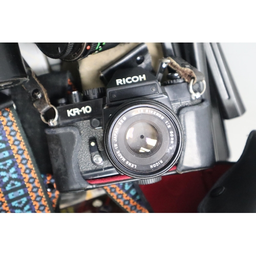 962 - A Selection of Various Cameras and Camera Accessories To Include Ricoh KR-10, Tripod, Canon FD 135mm... 