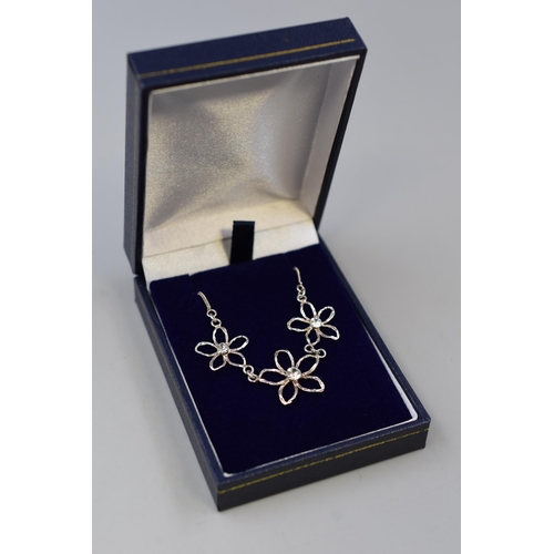 56 - Silver 925 Flower Pendant Necklace Complete with Presentation Box