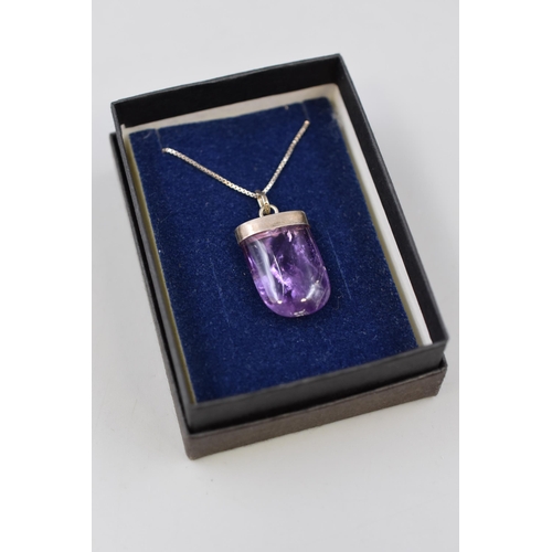 64 - A 925. Silver Purple Stoned Pendant Necklace