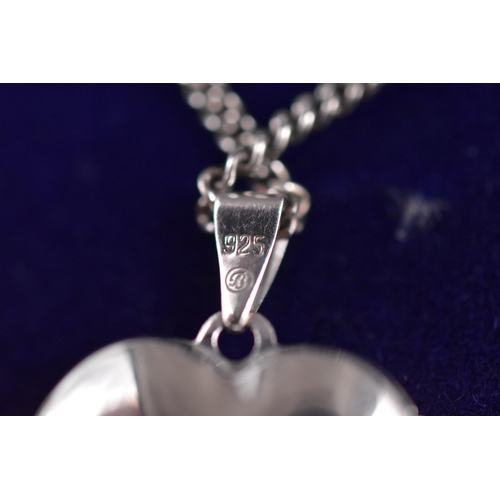 65 - Silver 925 Heart Locket on Chain Complete with Presentation Box