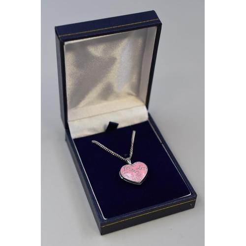 65 - Silver 925 Heart Locket on Chain Complete with Presentation Box