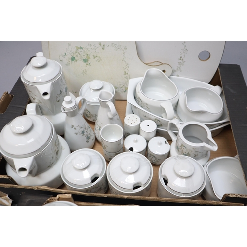 987 - A Large Selection of White Blossom Design Ceramic and Kitchenware Pieces. Includes Dinner, Side Plat... 