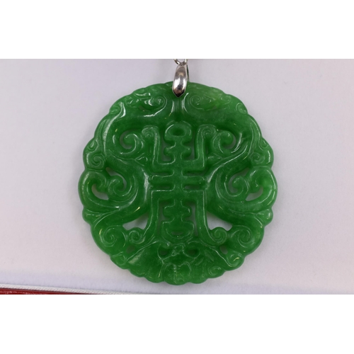 80 - Silver 925 Chinese Symbol Jade Pendant Complete with Presentation Box