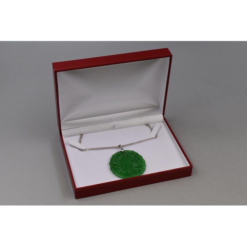 80 - Silver 925 Chinese Symbol Jade Pendant Complete with Presentation Box