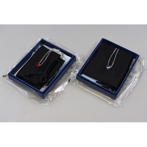 84 - Two Brand New Birthstone Silver 925 Necklaces (February & July) Complete with Bag, Box & Cle... 