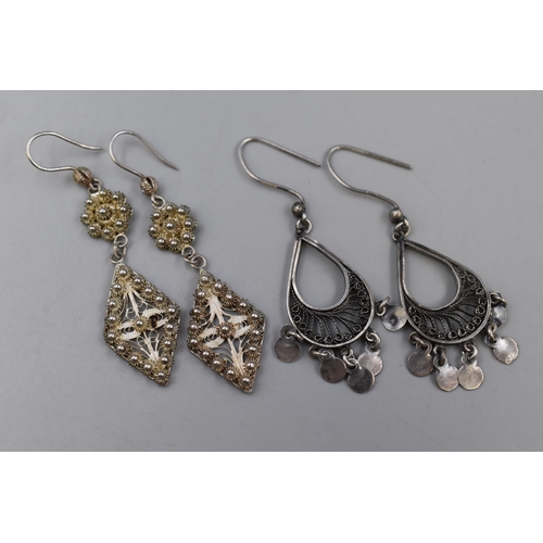 94 - Two Pairs of 925. Silver Filligree Earrings