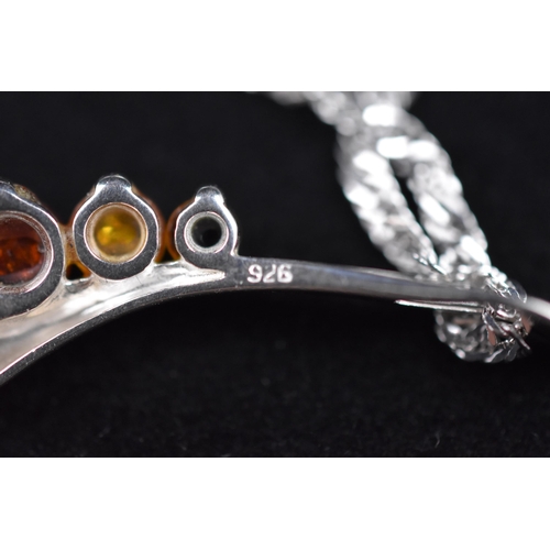 103 - Silver 925, Amber Stoned Pendant Necklace Complete with Presentation Box