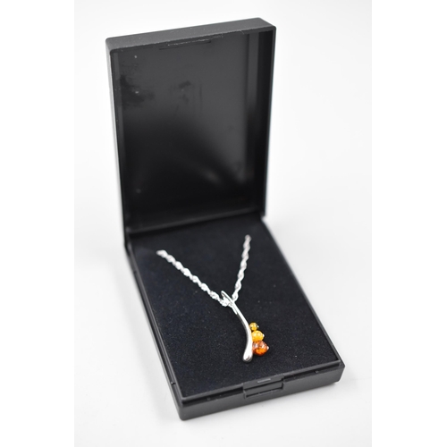 103 - Silver 925, Amber Stoned Pendant Necklace Complete with Presentation Box