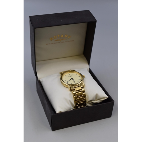 116 - Rotary Baltimore men's watch in presentation box with time and date of purhase