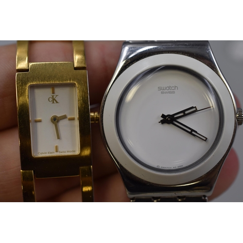 117 - Two Ladies Designer Quartz Watches To Include Swatch Irony, and Calvin Klein