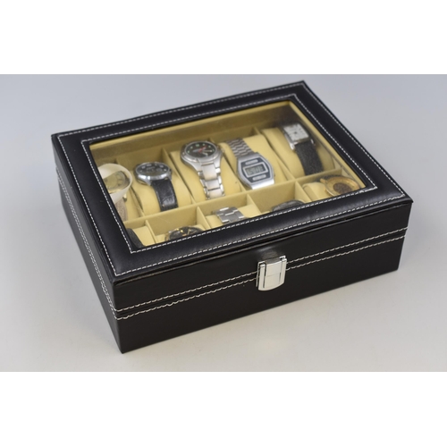 120 - A Ten Watch Faux Black Leather Watch Presentation Box, With Ten Gents Quartz Watches