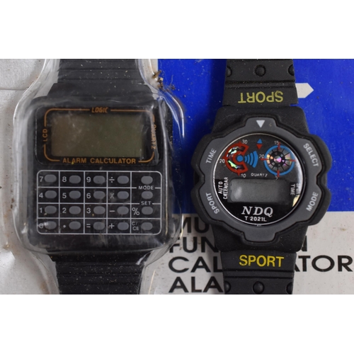 129 - Three New Logic Multi-Functional Calculator Alarm Watches, With Two Digital Sports Watches