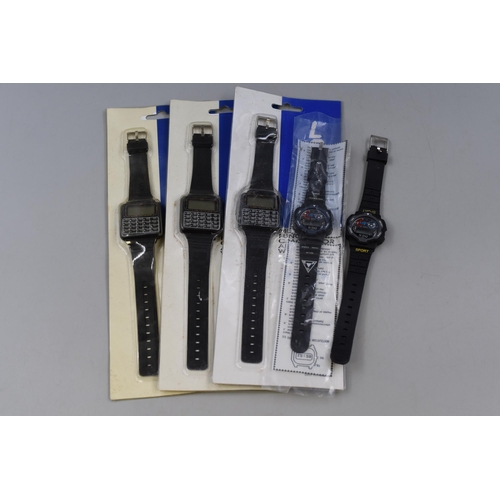 129 - Three New Logic Multi-Functional Calculator Alarm Watches, With Two Digital Sports Watches