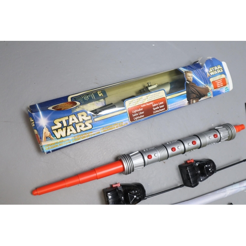 503 - Collection of Star Wars related Items to include a working darth Vader Statue, Two Lightsabers, Walk... 