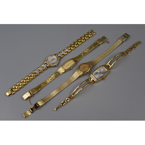 134 - Four Ladies Gold Tone Designer Watches To Include Seiko And Accurist