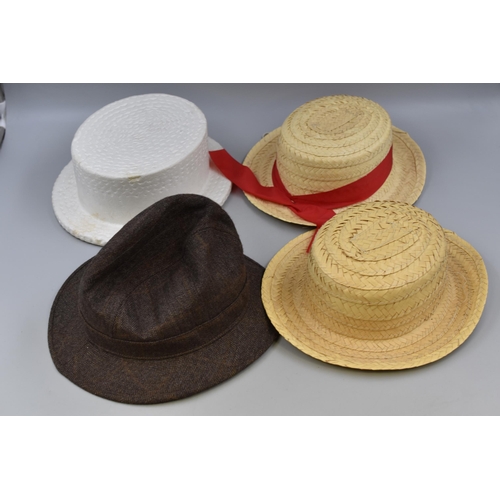 518 - A Selection of Seven Assorted Hats, With Bag and Polystyrene Hat Display/Shaper