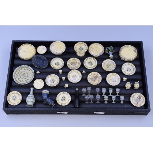 146 - Collection of Dolls House accessories which includes mainly Georgian hand painted wooden plates, win... 