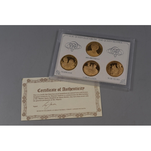 150 - Queen Mother Bronze Medallion Set complete with Case and Certificate