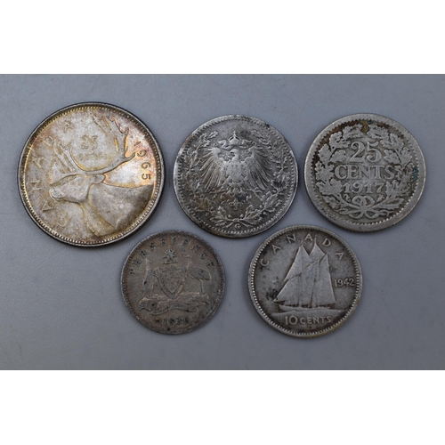 153 - Five Foreign Silver Coins