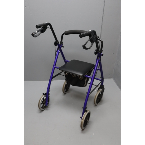 537 - Lightweight Rollator Four Wheel Walker By Aidapt, Complete With Seat, Bag and Brakes, In Blue, Fold ... 