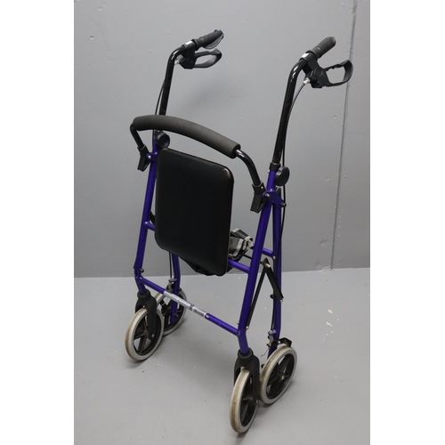 537 - Lightweight Rollator Four Wheel Walker By Aidapt, Complete With Seat, Bag and Brakes, In Blue, Fold ... 