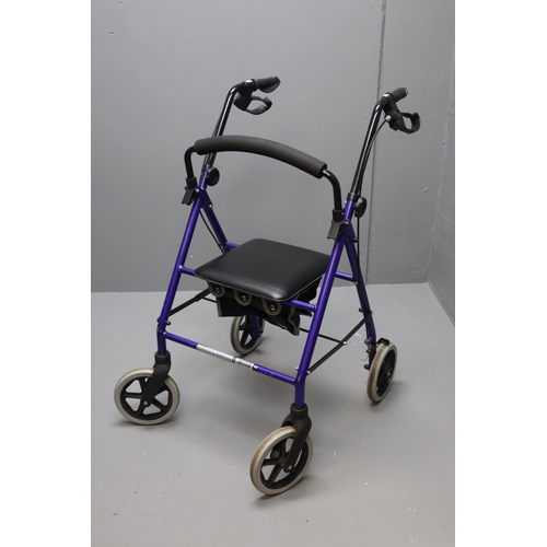 537 - Lightweight Rollator Four Wheel Walker By Aidapt, Complete With Seat, Bag and Brakes, In Blue, Fold ... 