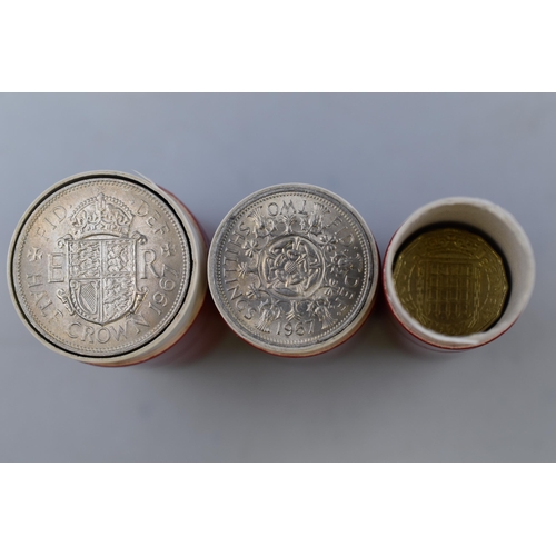 160 - Three Tubes Containing 25 Half Crowns, 25 Florins, and 17 Three Pence Coins