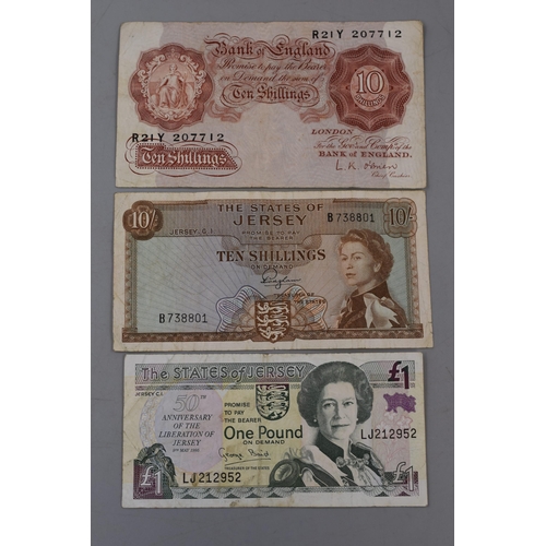 161 - Elizabeth II L K Obrien 10 Shilling Note, States of Jersey 10 Shilling Note and a States of Jersey &... 