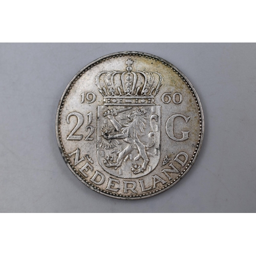 163 - Netherland's 1960 Silver 2.5 Gilder Coin