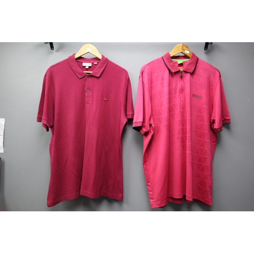 558 - Four designer XXL golf shirts to include Versace, BOSS and Lacoste